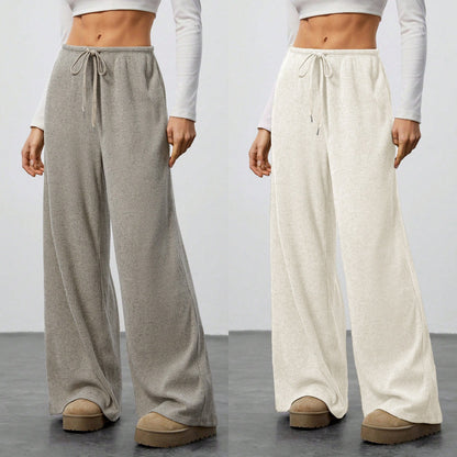 Women's Solid Colour Loose Wide Leg Drawstring Casual Trousers Style