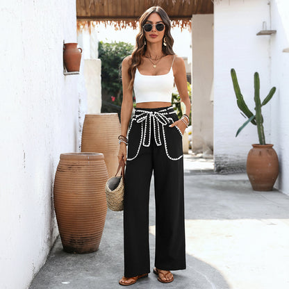 Women's Relaxed Fit Colour-Blocked Straight Leg Casual Trousers Style