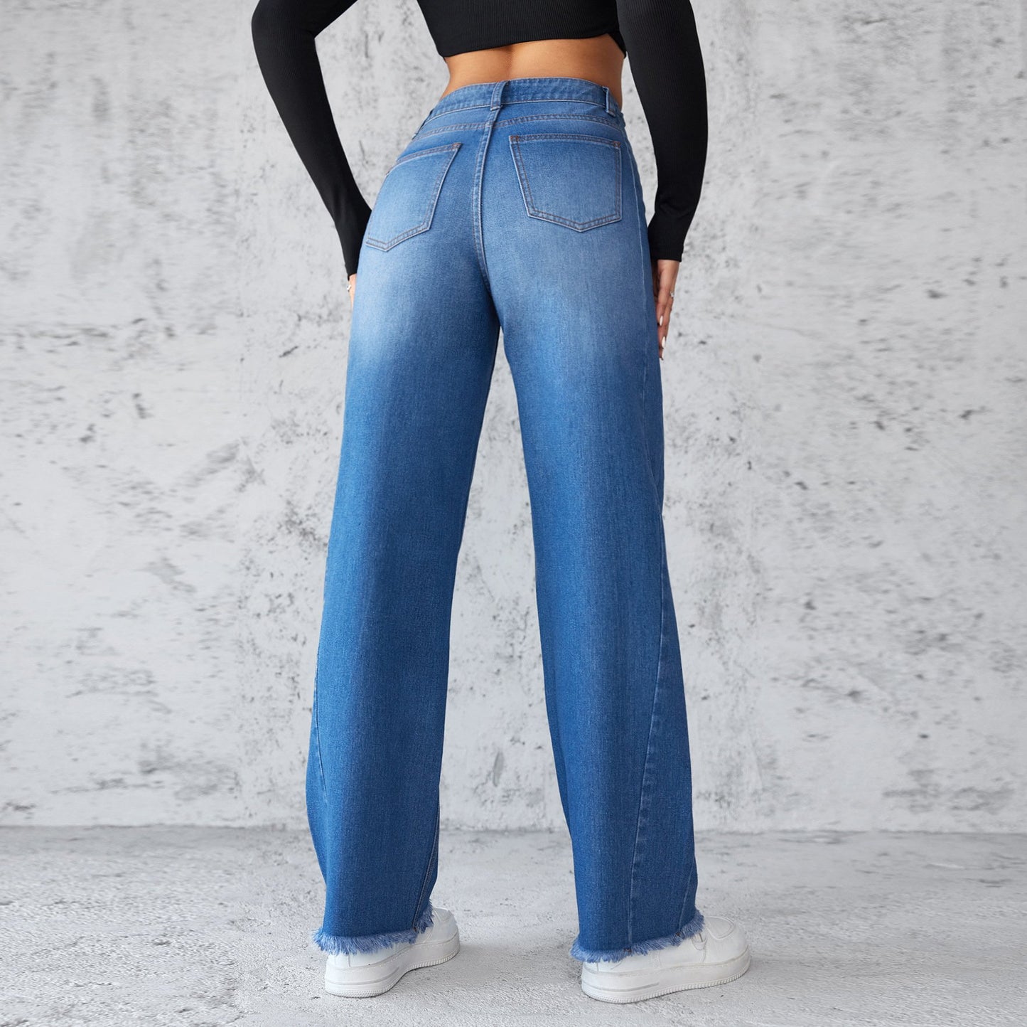 Women's Straight Wide Leg High Waist Casual Denim Jeans Trousers