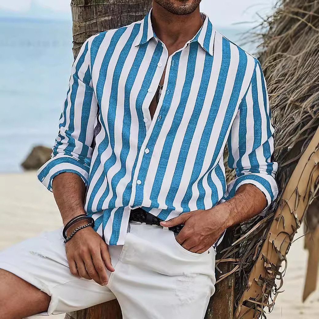 Men's Striped Long-Sleeve Cotton Summer Casual Breathable Shirt Everyday