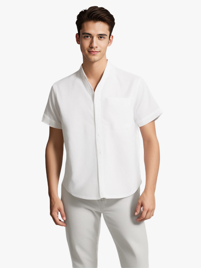 Men's Solid Colour Short Sleeve Lapel Cotton Linen Summer Shirt