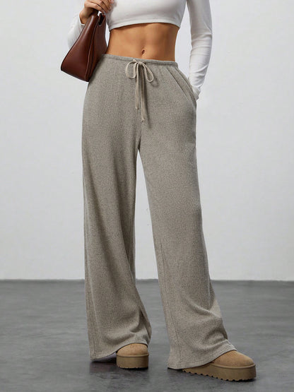 Women's Solid Colour Loose Wide Leg Drawstring Casual Trousers Style