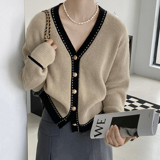 Women's Loose V-Neck Knitted Slimming Bedford Cord Sweater