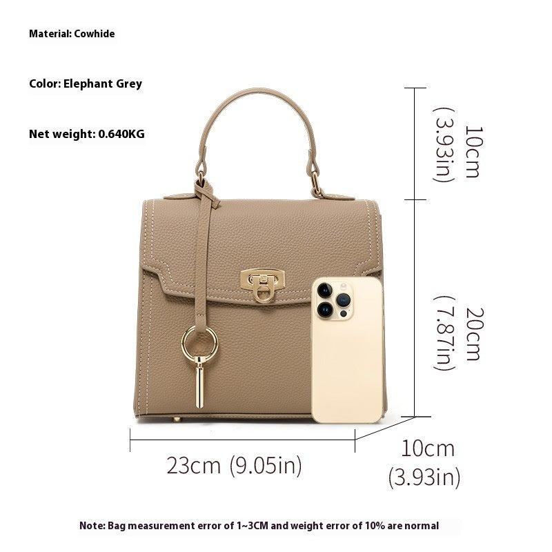 Women's Genuine Leather Litchi Pattern Vintage Lock Handbag