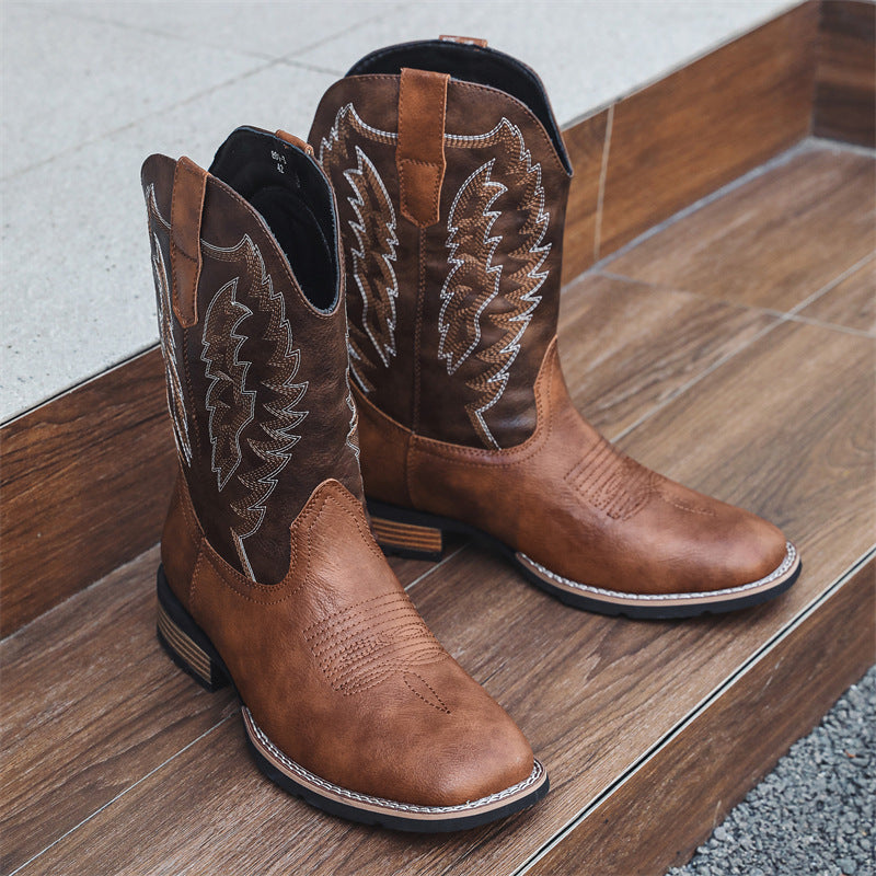Men's Western Denim Boots Embroidered Leather Trendy Comfortable Style