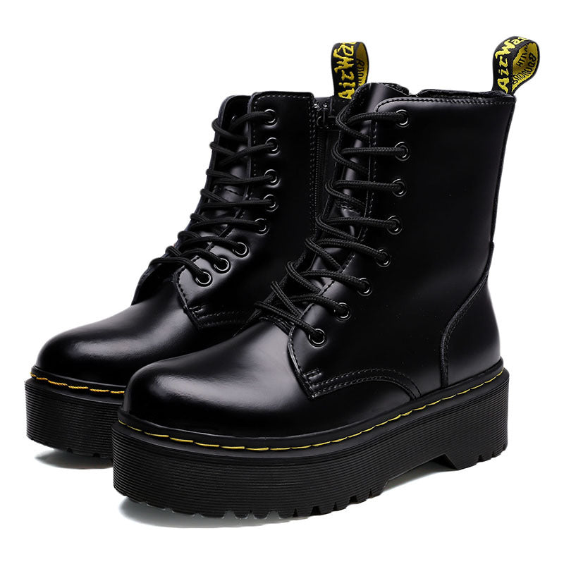 Women's Martin Style Lace Up Thick Sole Zipper Boots Casual
