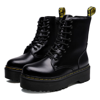 Women's Martin Style Lace Up Thick Sole Zipper Boots Casual