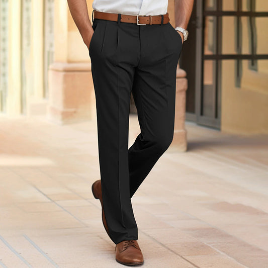 Men's Casual British Style Straight Mid Waist Office Trousers Business