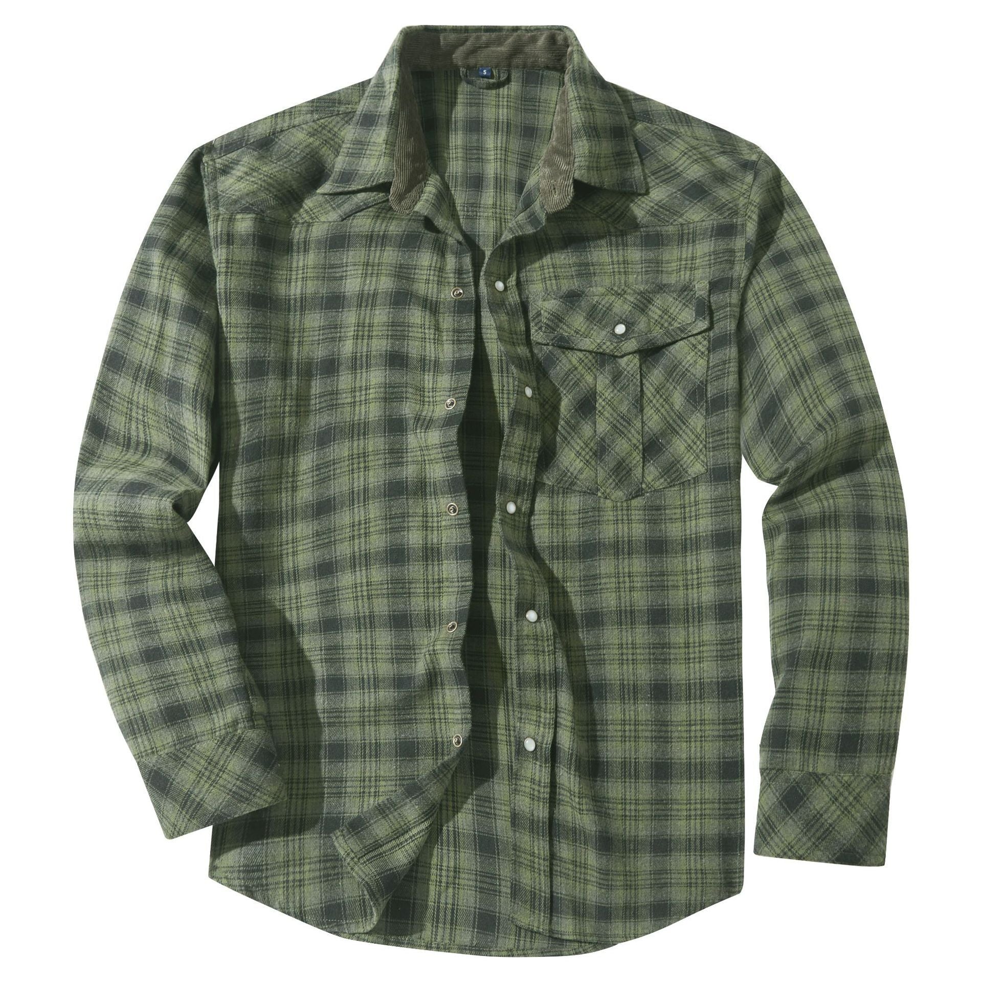 Men's Retro Western Plaid Flannel Pearl Snap Western Style Shirt - LAKD London