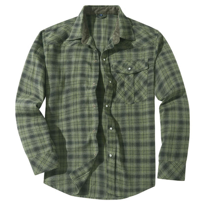Men's Retro Western Plaid Flannel Pearl Snap Western Style Shirt - LAKD London