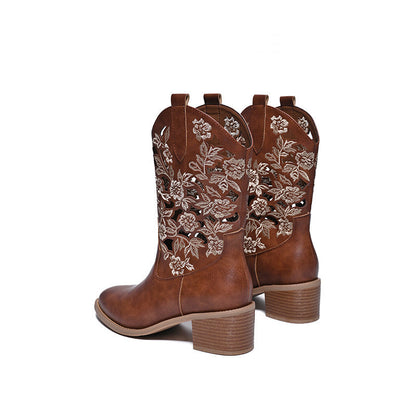 Women's Premium Quality Chunky Leather Cowboy Ankle Boots