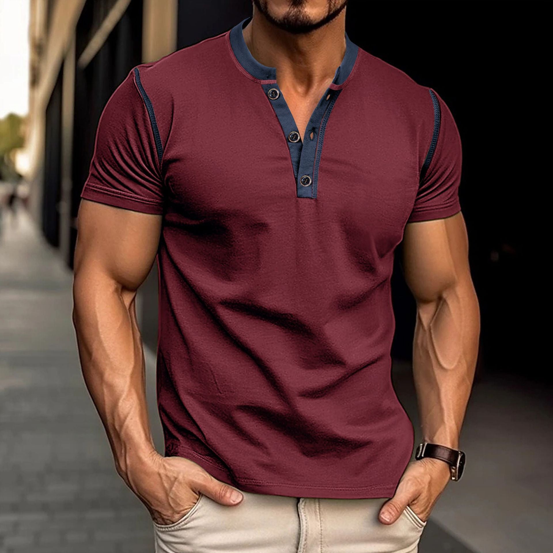Men's V-Neck Short Sleeve Breathable Summer Polo Shirt Casual - LAKD London