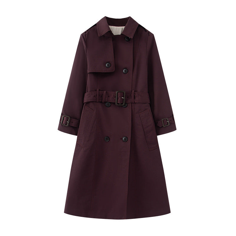 Women's Mid Length British Trench Coat Elegant Winter Fashion Classic