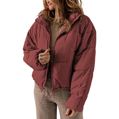 Women's Winter Thickened Cotton Padded Coat with Stand Collar Design