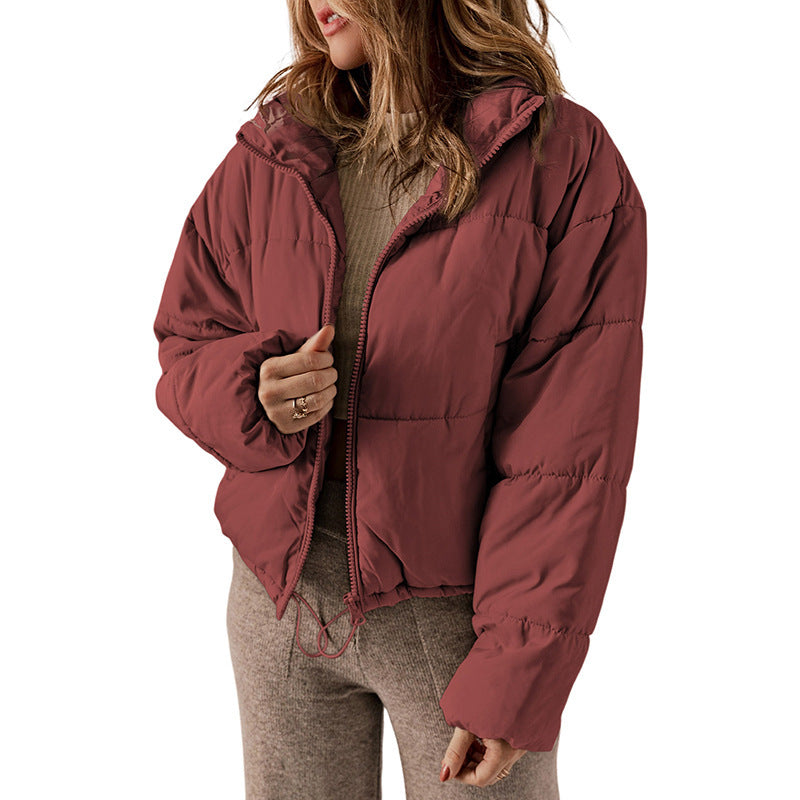 Women's Winter Thickened Cotton Padded Coat with Stand Collar Design