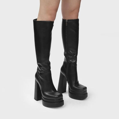 Womens American Platform Thick High Heel Boots | Thick Sole Leather Shoes - LAKD London