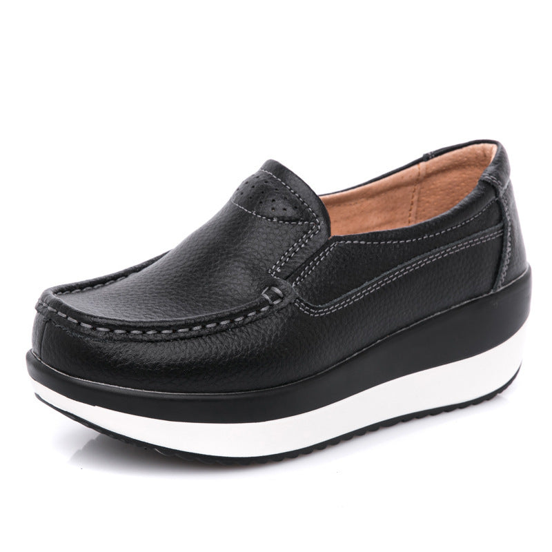 Women's Genuine Leather Thick Soled Platform Casual Fashion Shoes