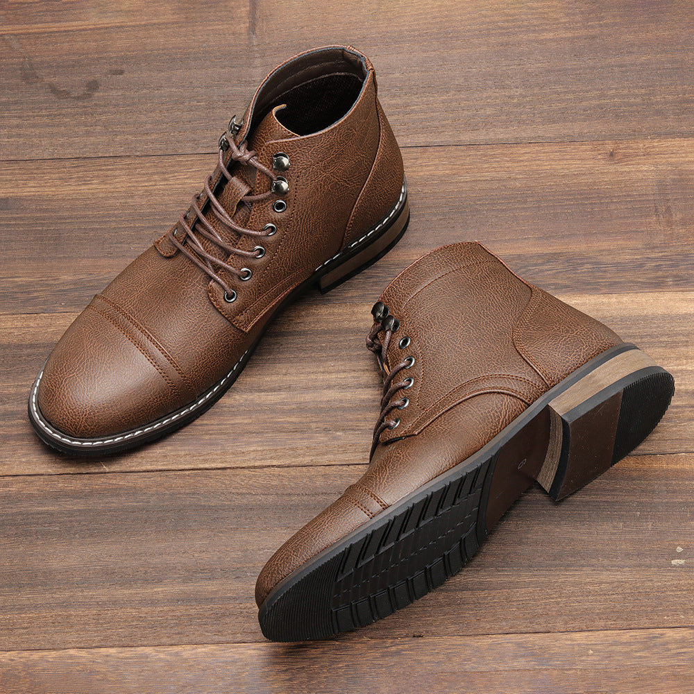 Men's Vintage Casual Leather Lace Up Ankle Boots Hard Sole
