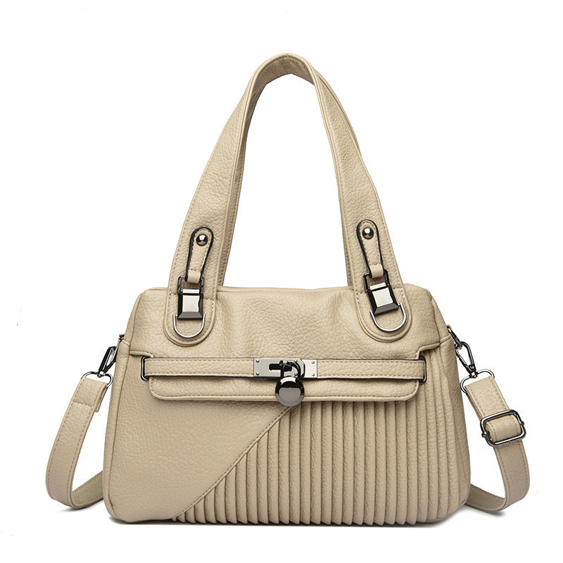 Women's Trendy Large Capacity Stitching Square PU Shoulder Bag