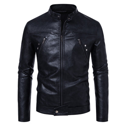 Men's Premium Casual Leather Jacket Stand Collar Coat - LAKD London