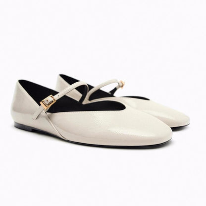 Women's Solid Color Patent Leather Mary Jane Ballet Flats - LAKD London