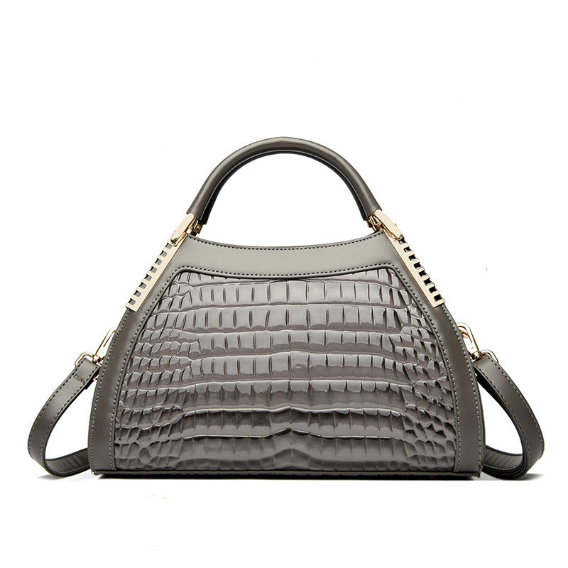 Women's Large Capacity Retro Glossy Crocodile Pattern Handbag