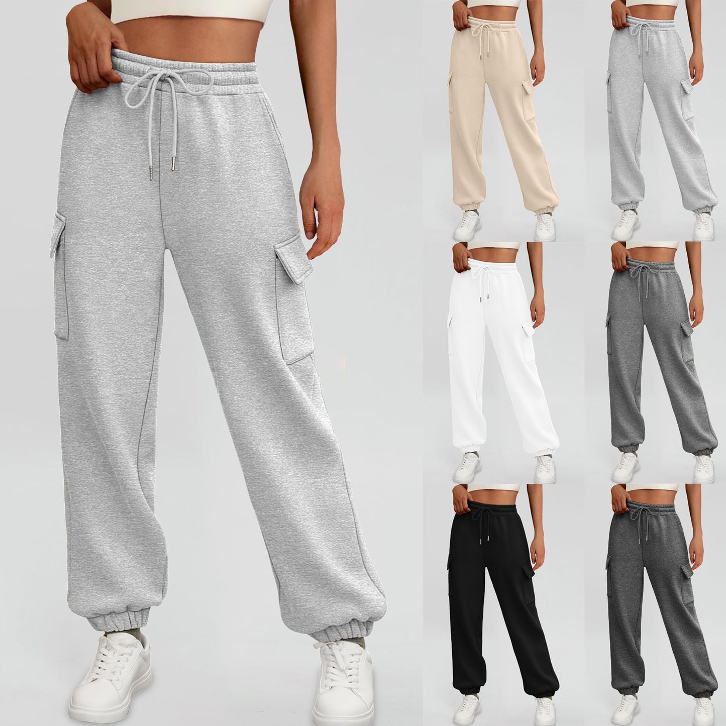 Women's Casual Cargo Fleece Lined Baggy Jogger Sweatpants Trousers Athletic