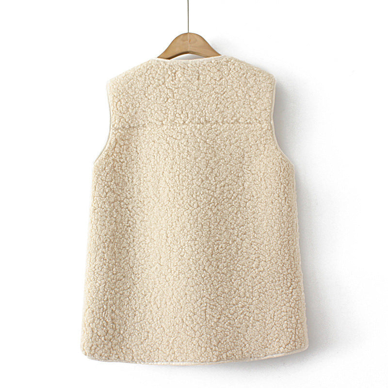 Women's Plus Size Suede Lambswool Soft Warm Commuter Vest