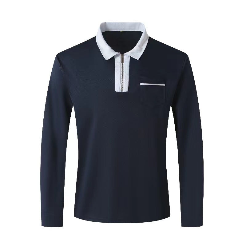 Men's Long Sleeve Zipper Polo Shirt Casual Lapel Henley Style - LAKD London