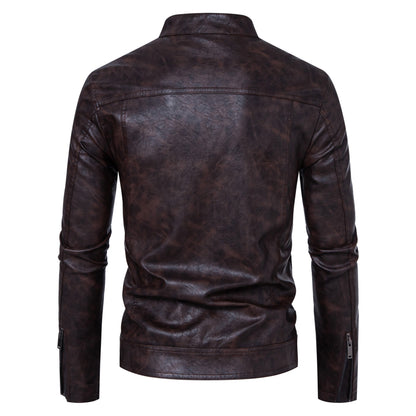 Men's Premium Casual Leather Jacket Stand Collar Coat - LAKD London