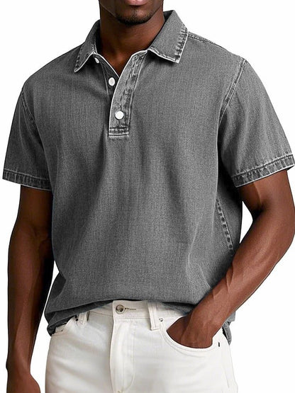 Men's Solid Colour Vintage Short Sleeve Lapel Polo Shirt Casual