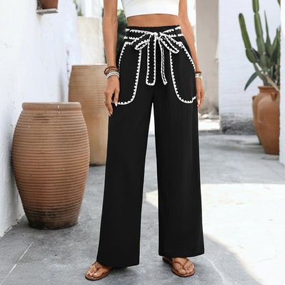 Women's Relaxed Fit Colour-Blocked Straight Leg Casual Trousers Style