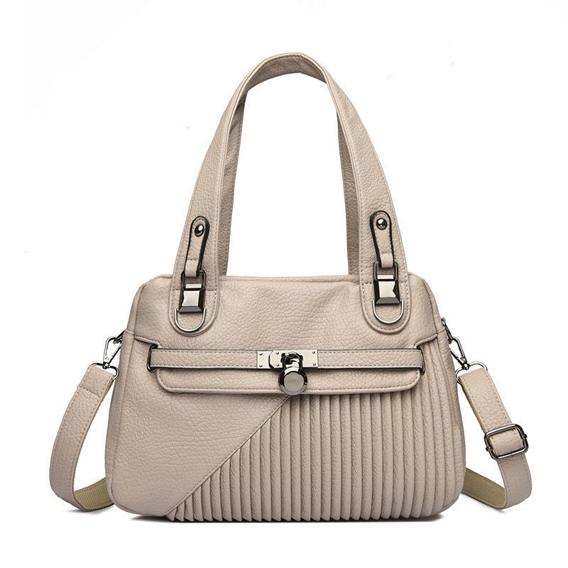 Women's Trendy Large Capacity Stitching Square PU Shoulder Bag