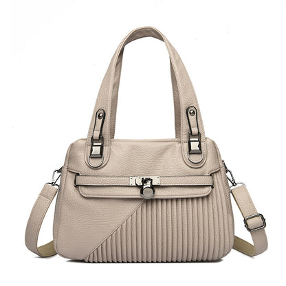 Women's Trendy Large Capacity Stitching Square PU Shoulder Bag