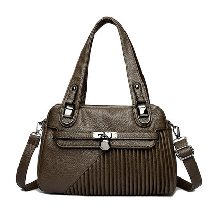 Women's Trendy Large Capacity Stitching Square PU Shoulder Bag