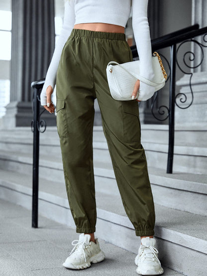 Women's Casual Cargo Pants Elastic Waist Slim Fit Utility Style