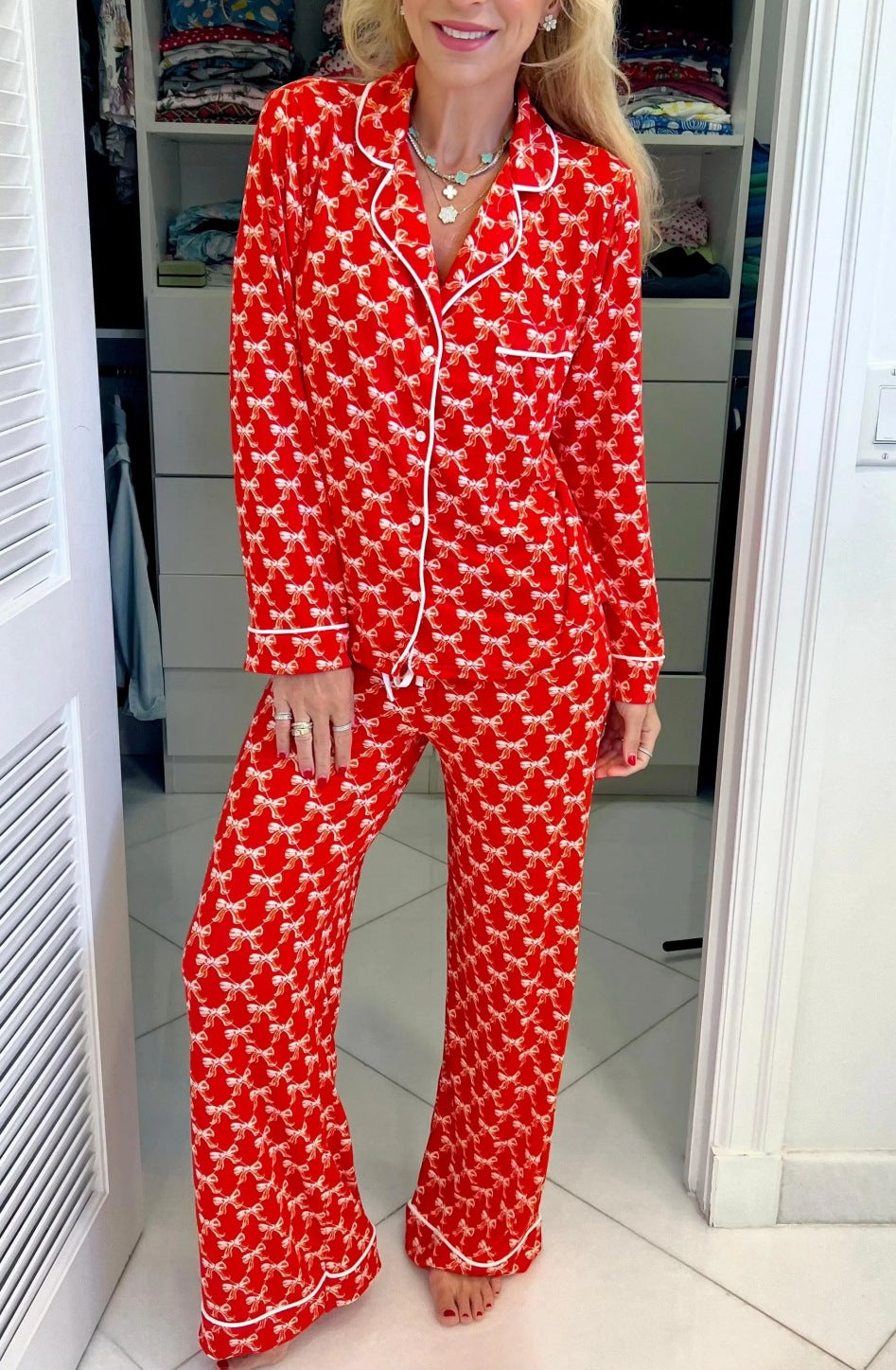 Women's Autumn Floral Comfortable Two-Piece Pyjama Homewear Set Casual