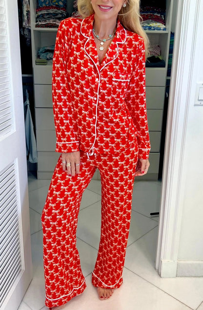 Women's Autumn Floral Comfortable Two-Piece Pyjama Homewear Set Casual
