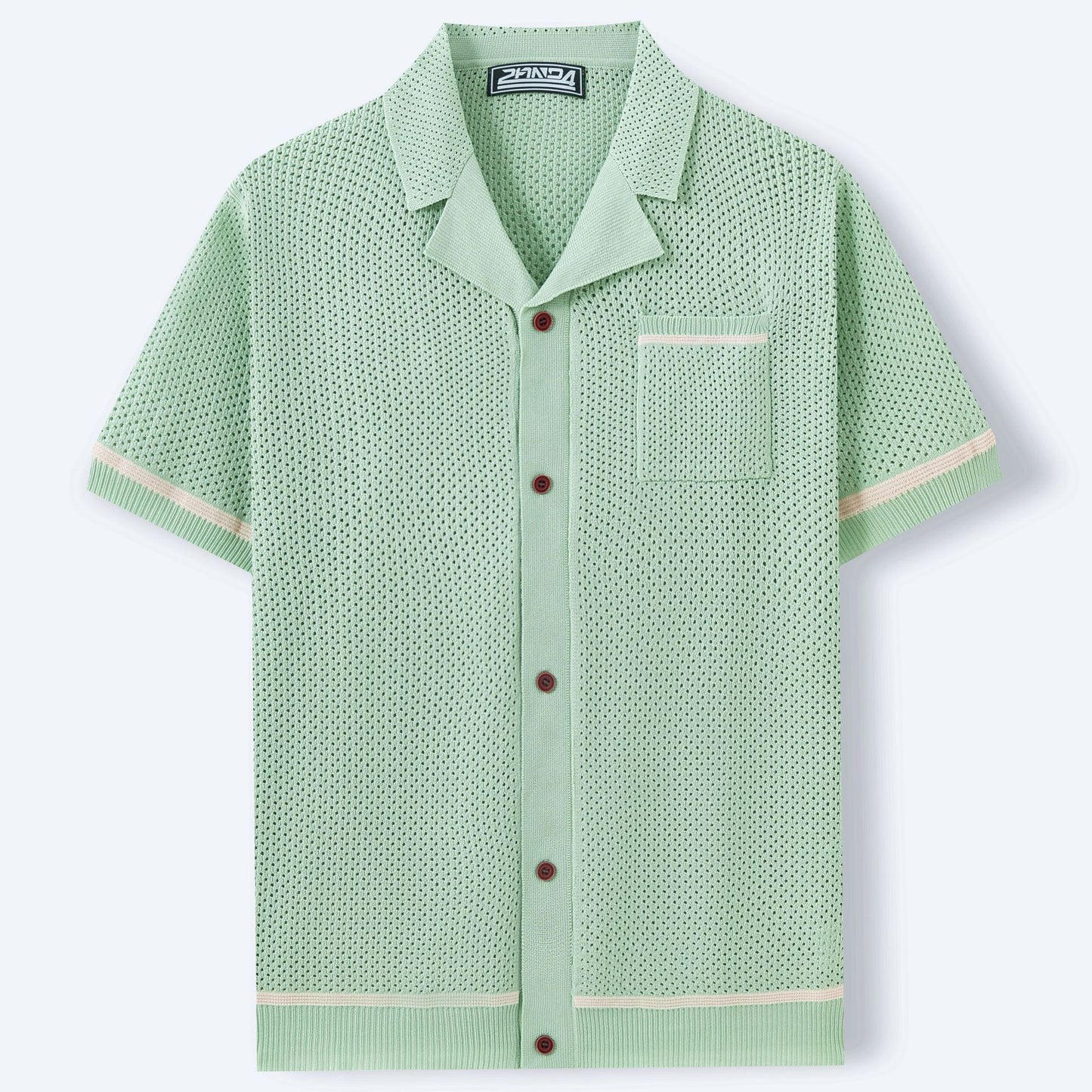 Men's Summer Knit Cuban Collar Short Sleeve Polo Shirt Casual