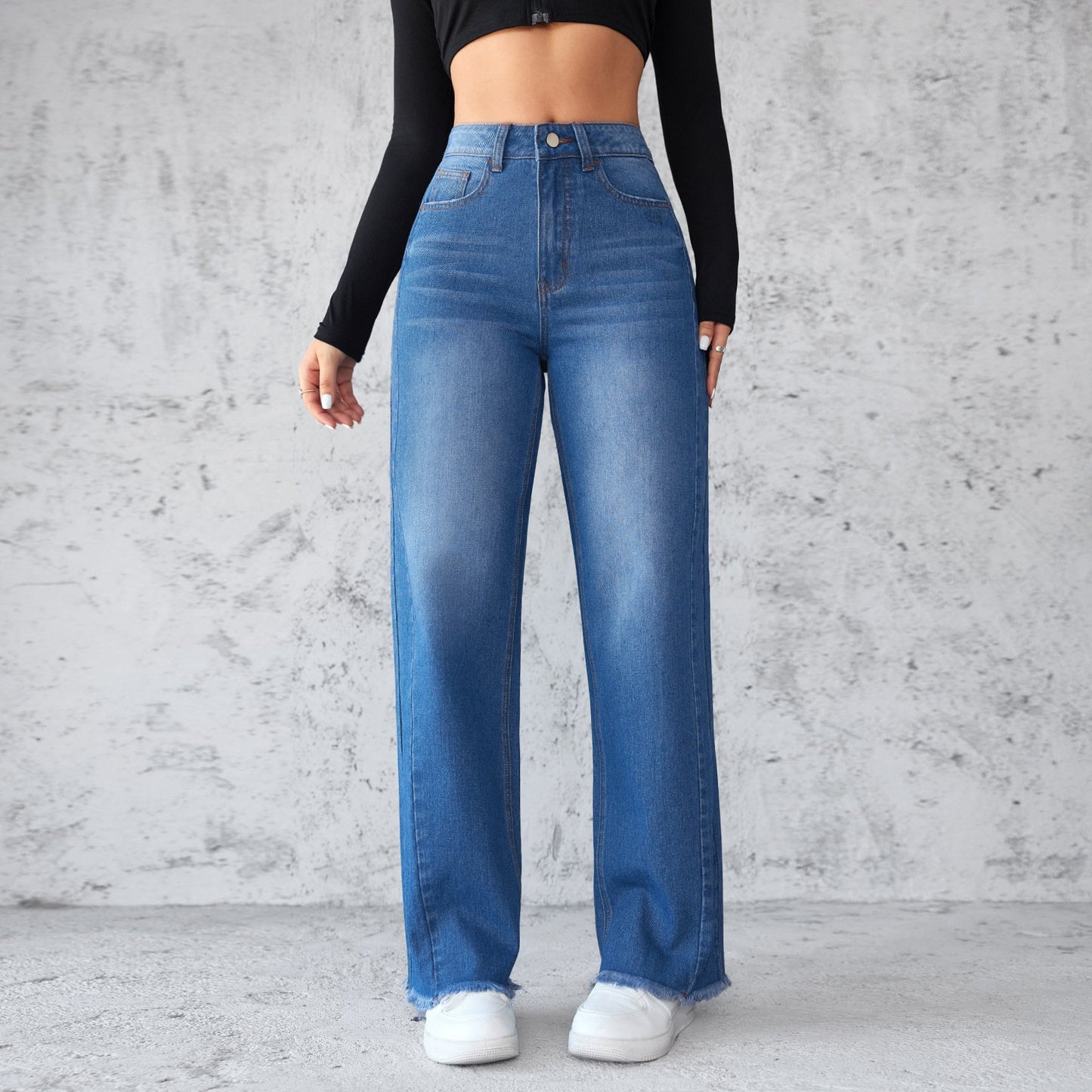 Women's Straight Wide Leg High Waist Casual Denim Jeans Trousers