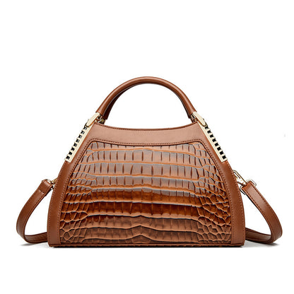 Women's Large Capacity Retro Glossy Crocodile Pattern Handbag