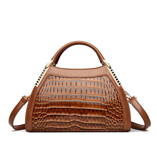 Women's Large Capacity Retro Glossy Crocodile Pattern Handbag
