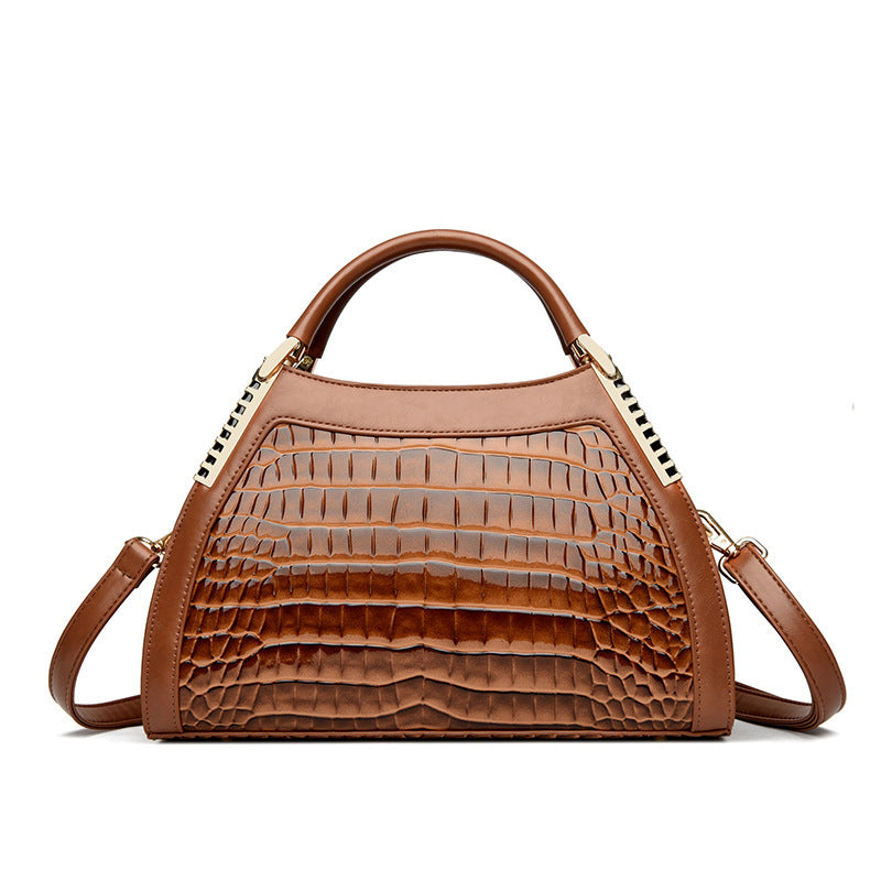 Women's Large Capacity Retro Glossy Crocodile Pattern Handbag