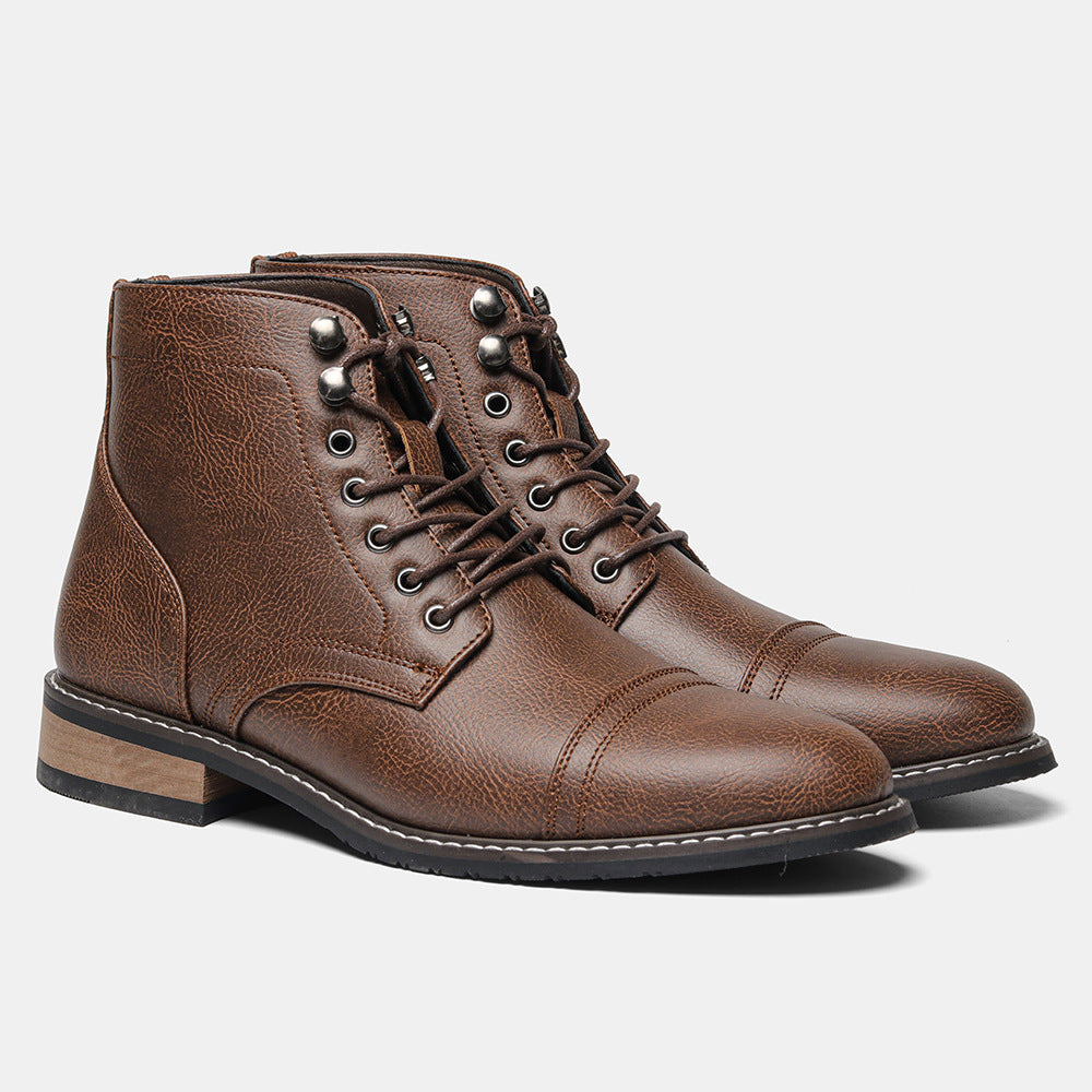Men's Vintage Casual Leather Lace Up Ankle Boots Hard Sole