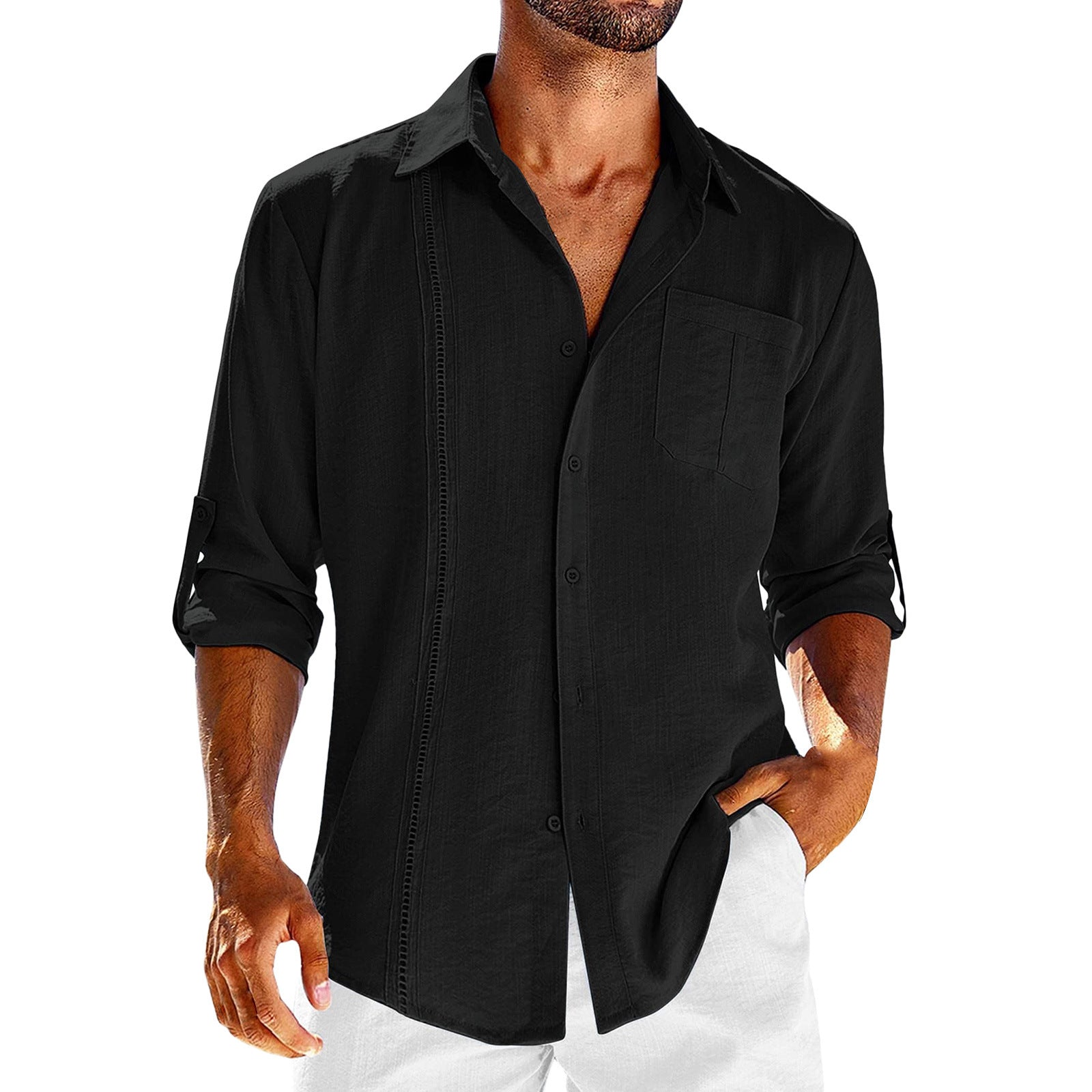 Men's Casual Long Sleeve Button Down Shirt With Pocket Detail - LAKD London