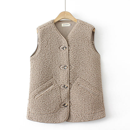Women's Plus Size Suede Lambswool Soft Warm Commuter Vest