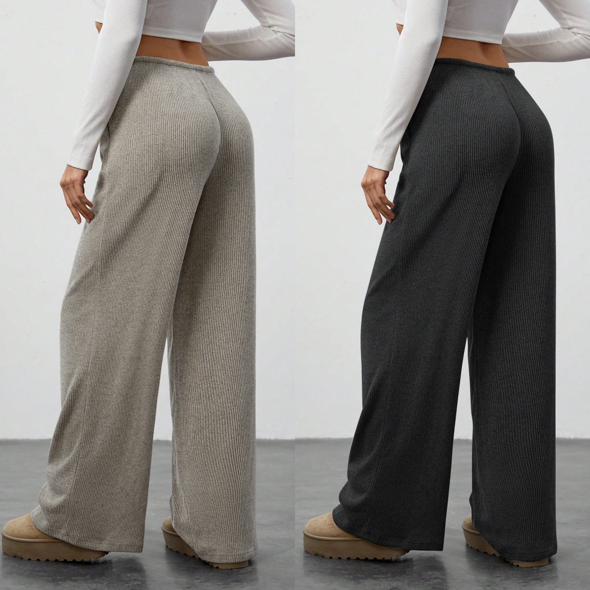 Women's Solid Colour Loose Wide Leg Drawstring Casual Trousers Style