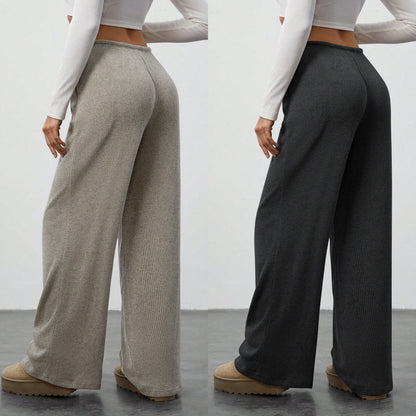 Women's Solid Colour Loose Wide Leg Drawstring Casual Trousers Style