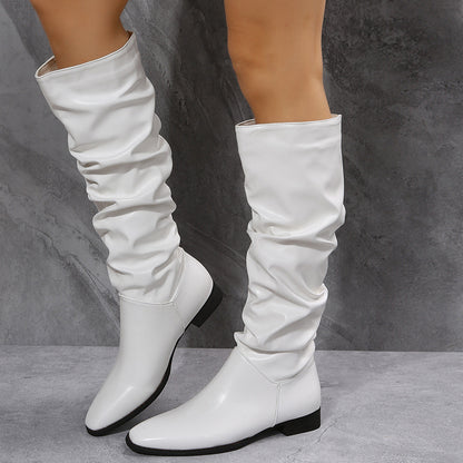 Women's Long Cowboy High Tube Pointed Toe Glossy Leather Boots - LAKD London