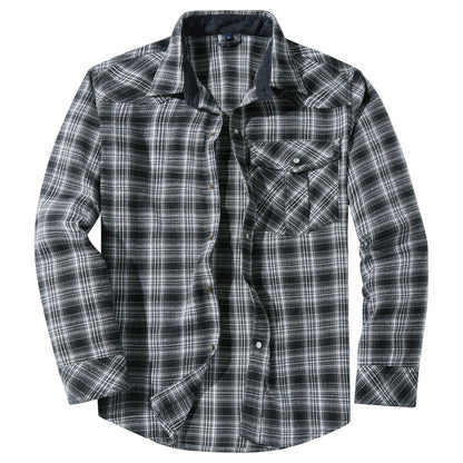 Men's Retro Western Plaid Flannel Pearl Snap Western Style Shirt - LAKD London